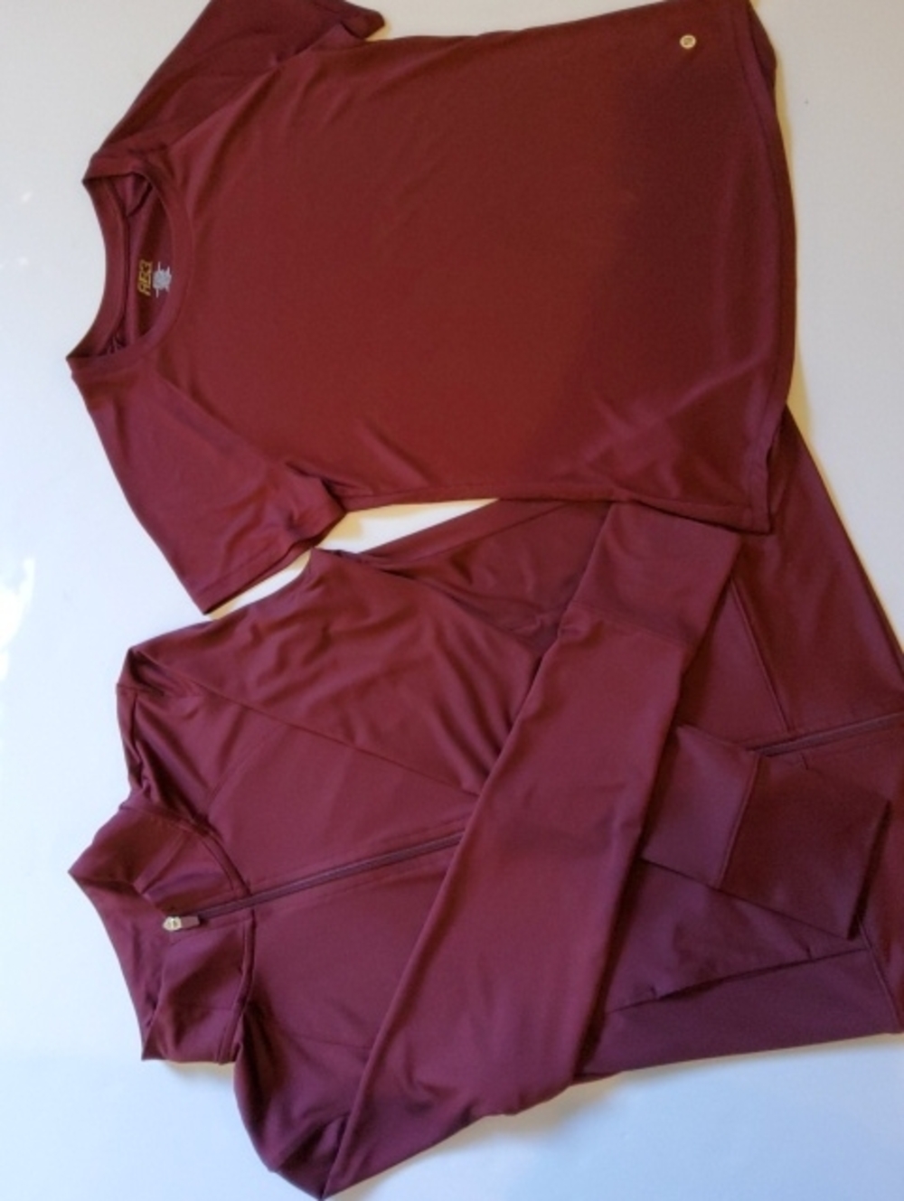 Burgundy Athletic Two-Piece Set - Short Sleeve Top & Zip Jacket